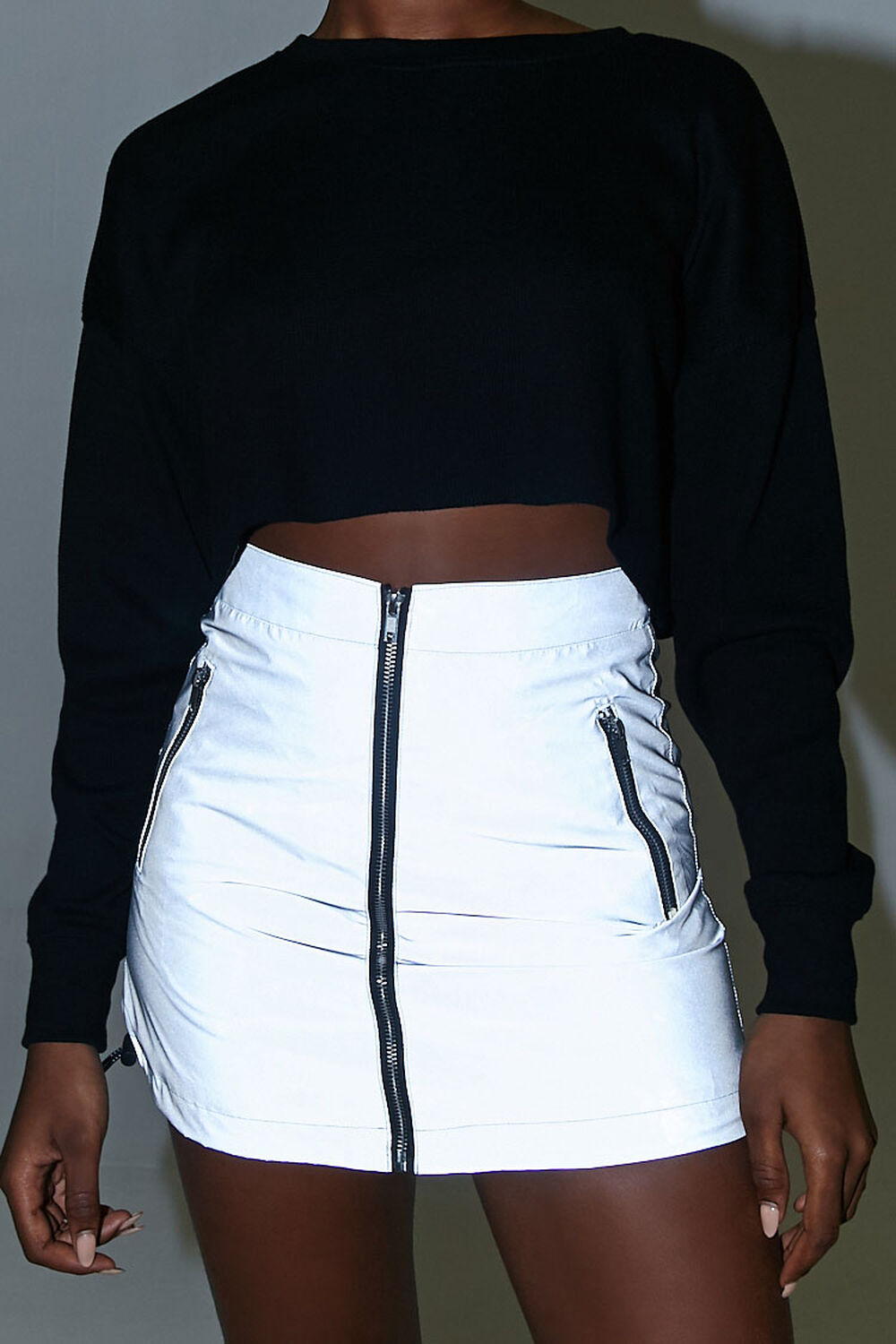 Reflective Zip-Up Mini Skirt