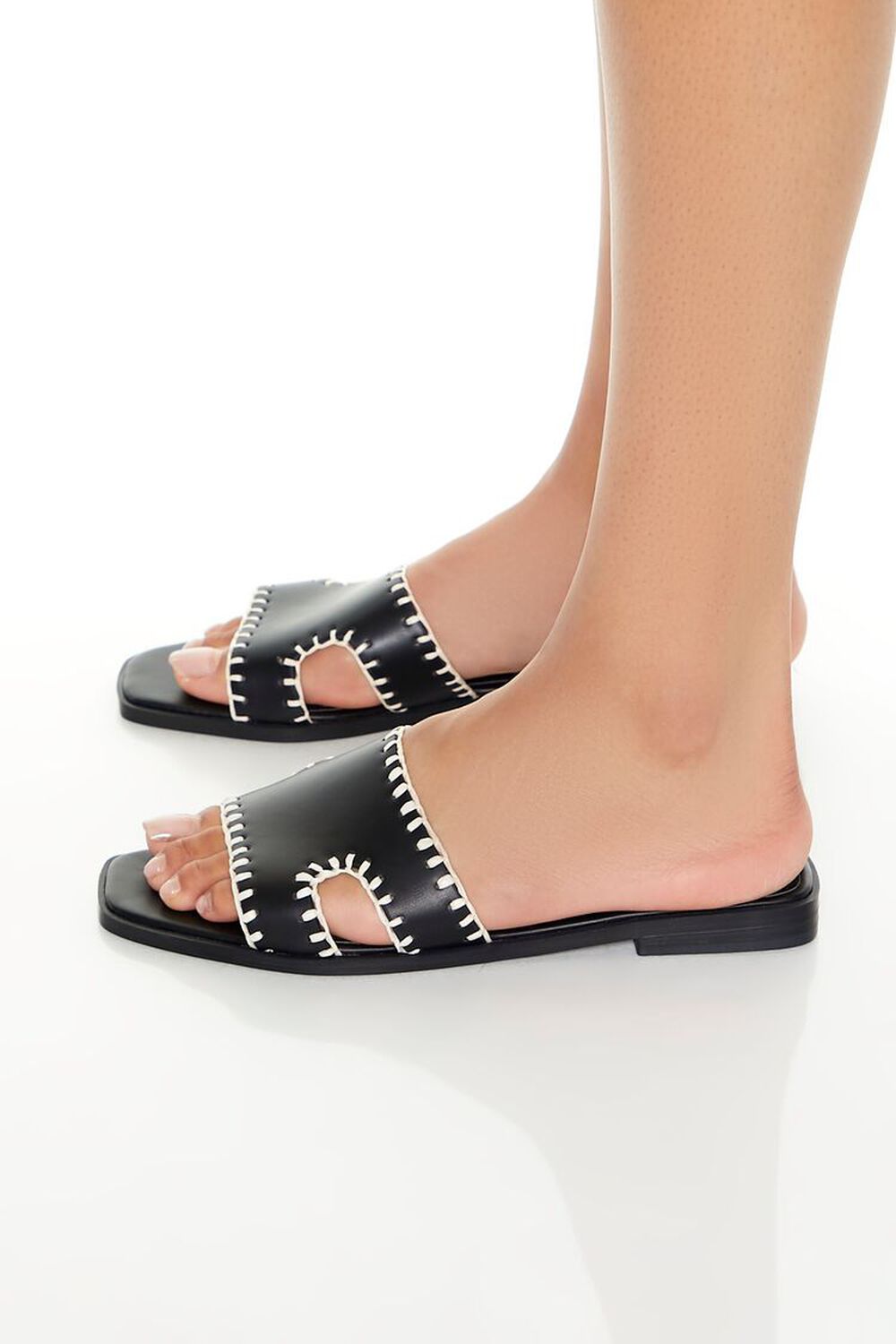 BLACK Embroidered Faux Leather Sandals, image 2