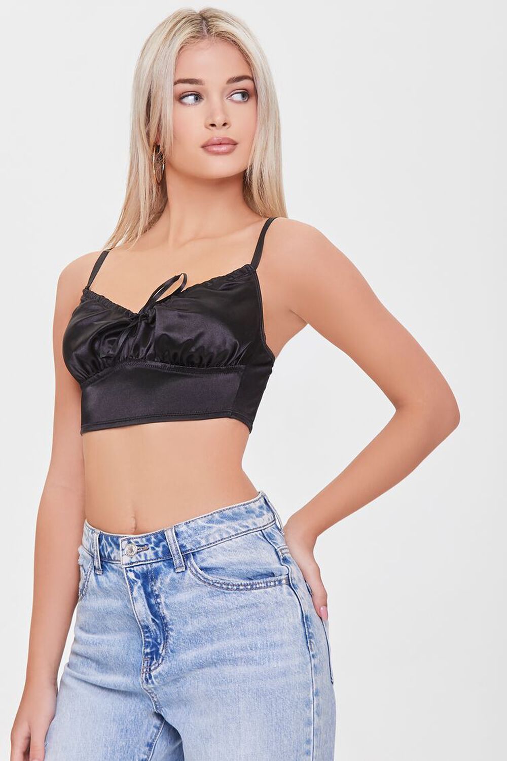 Satin Cropped Lingerie Cami, image 1