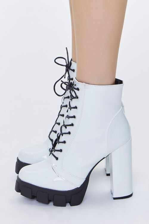 WHITE Faux Patent Leather Platform Booties, image 2