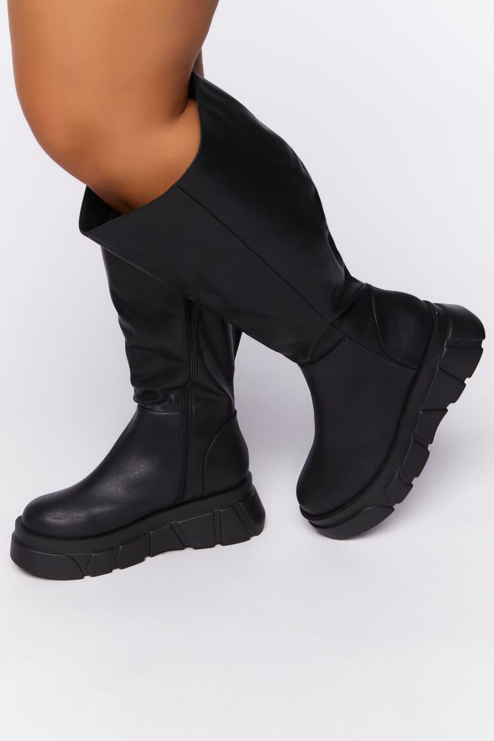 BLACK Faux Leather Calf-High Boots (Wide), image 1