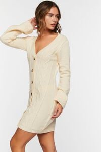 IVORY Cable Knit Button-Front Sweater Dress, image 2