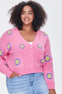 PINK/MULTI Plus Size Floral Cardigan Sweater, image 5