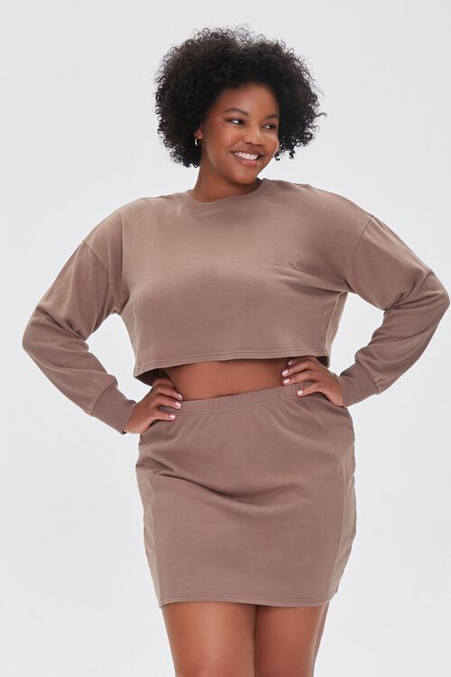 BROWN Plus Size Crop Top & Skirt Set, image 6