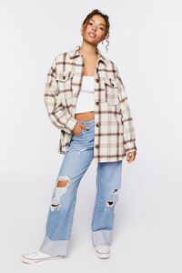 CREAM/BROWN Plaid Button-Up Shacket, image 5