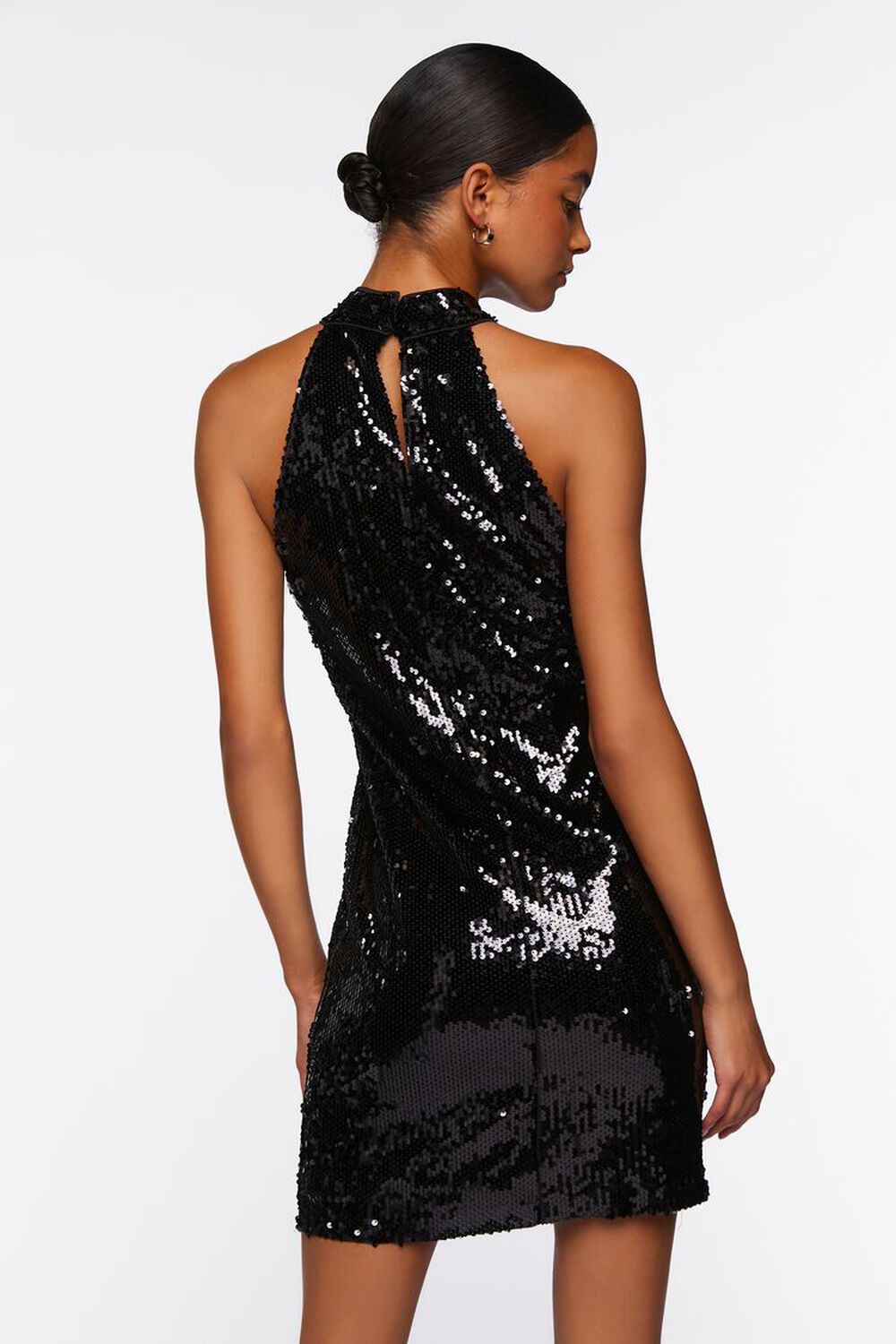 BLACK Sequin Halter Mini Dress, image 3