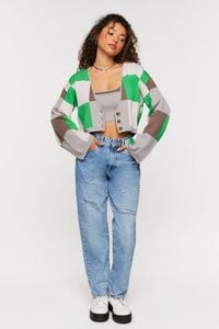 GREEN/SILVER Colorblock Cardigan Sweater, image 4