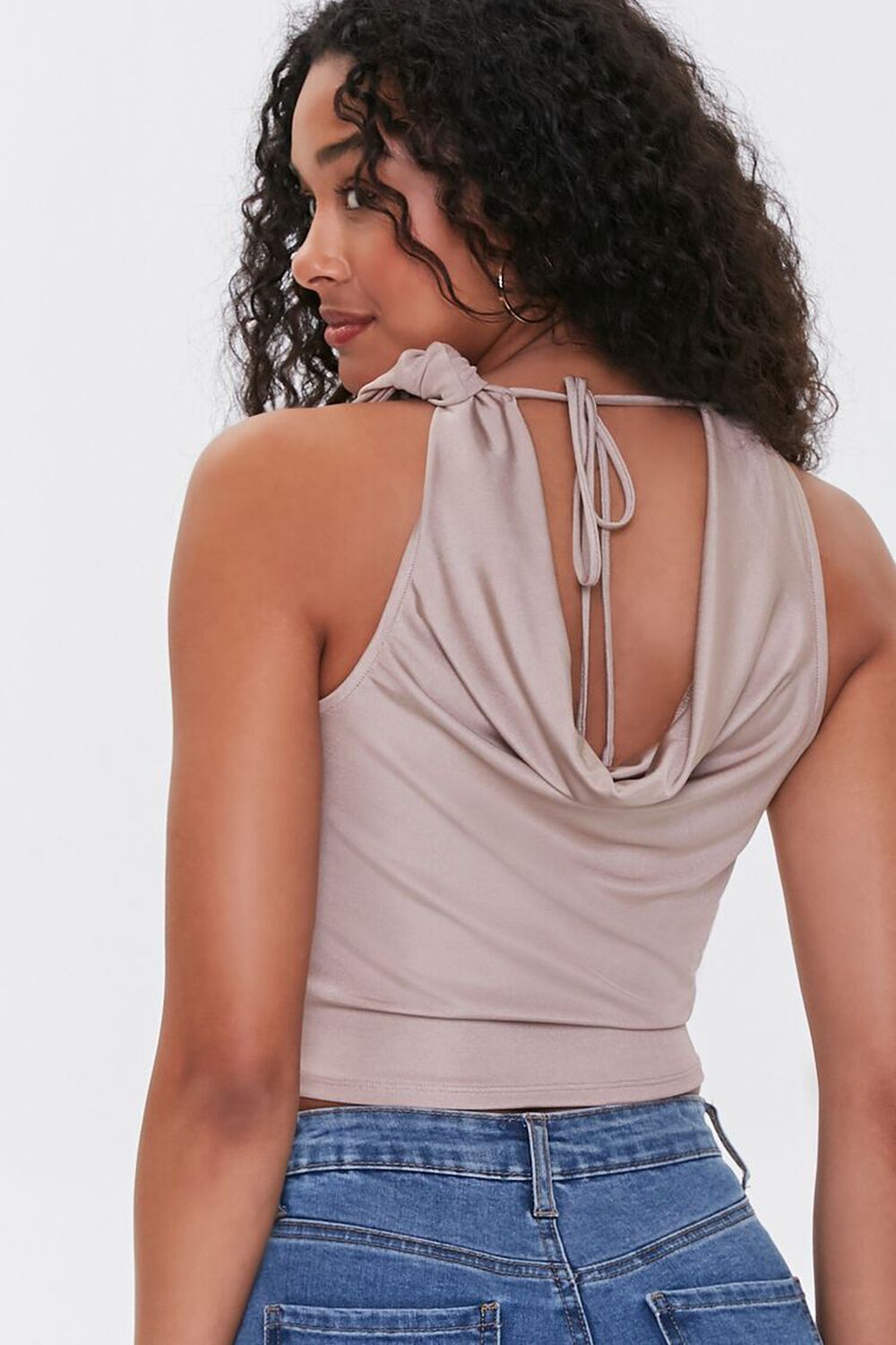 TAUPE Cowl Neck Tie-Back Top, image 3