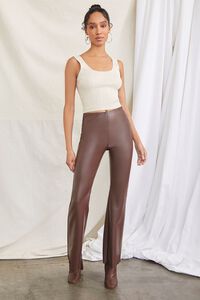 BROWN Faux Leather Flare Pants, image 5