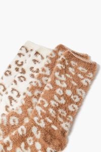 TAUPE/MULTI Fuzzy Knit Leopard Crew Socks, image 2