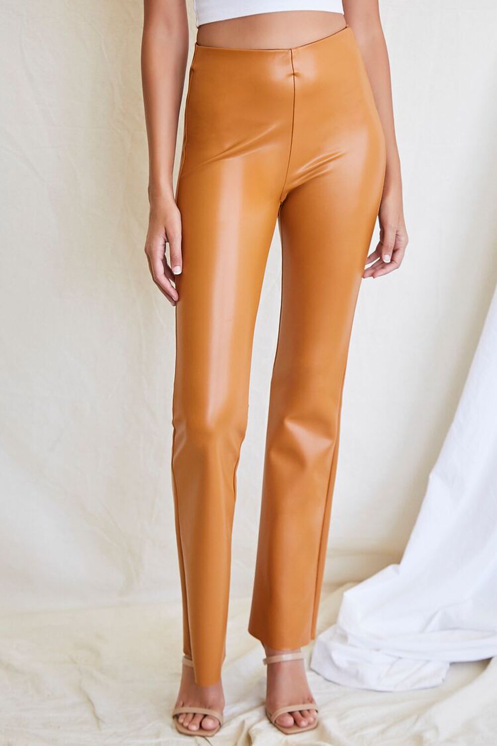 CAMEL Faux Leather Flare Pants, image 2