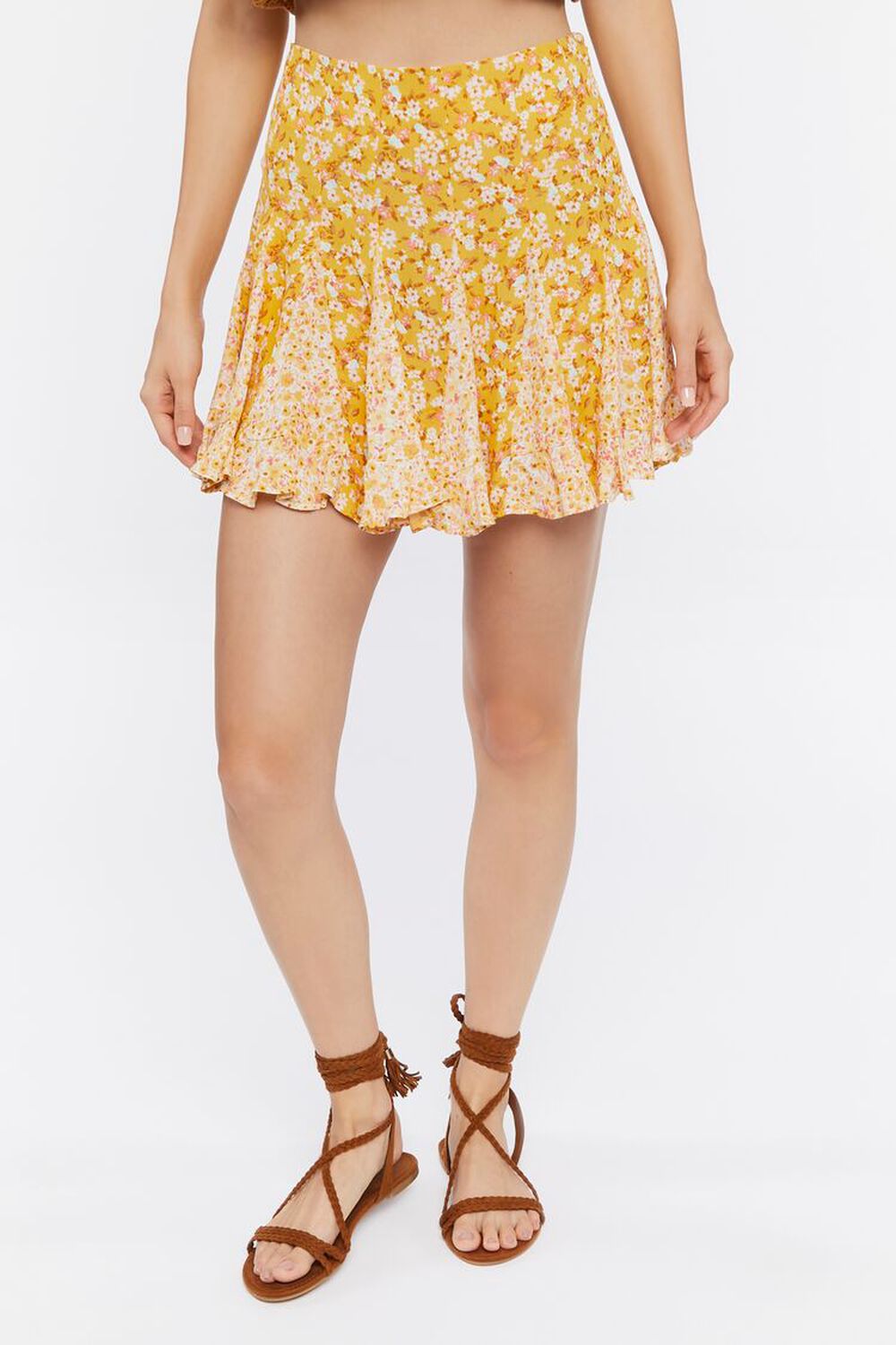 YELLOW GOLD/MULTI Floral Print Mini Skirt, image 2