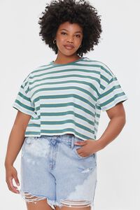 SKY BLUE/MULTI Plus Size Striped Cropped Tee, image 1