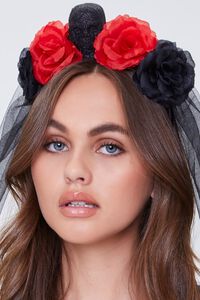 BLACK/RED Gothic Floral Veil Headband, image 2