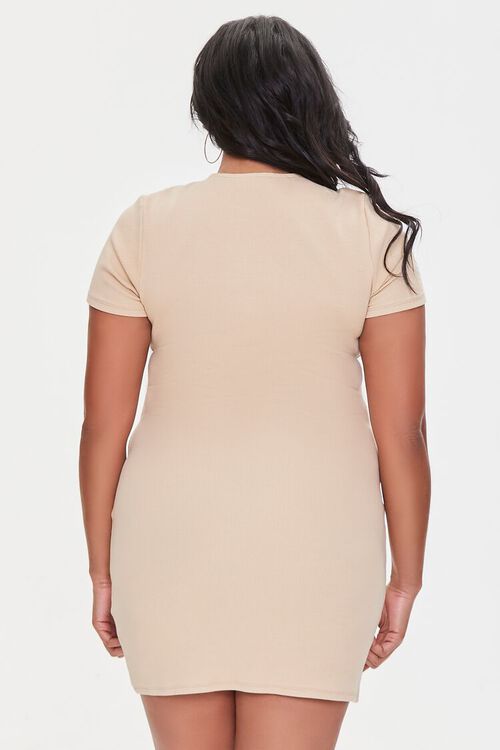 BEIGE Plus Size Ribbed T-Shirt Dress, image 3