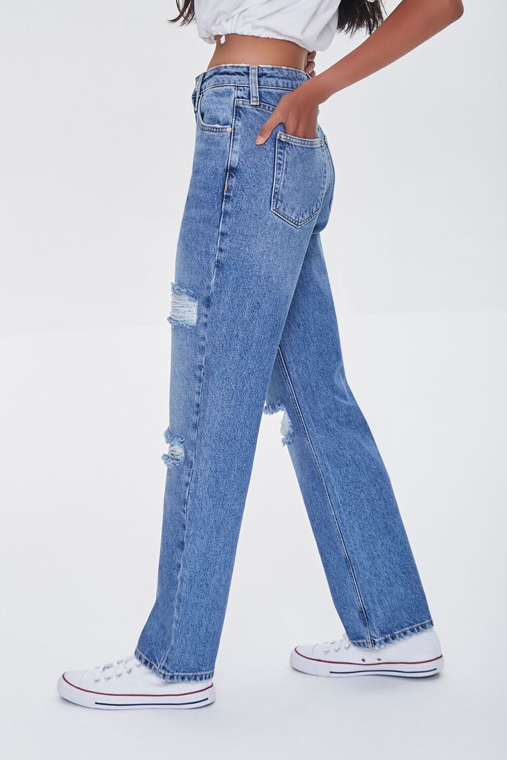 MEDIUM DENIM Premium Distressed 90s-Fit Jeans, image 3