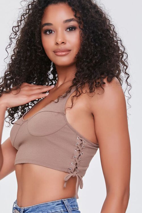 TAUPE Lace-Up Cropped Cami, image 2