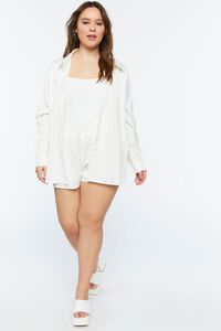 WHITE Plus Size Satin Shirt & Shorts Set, image 4