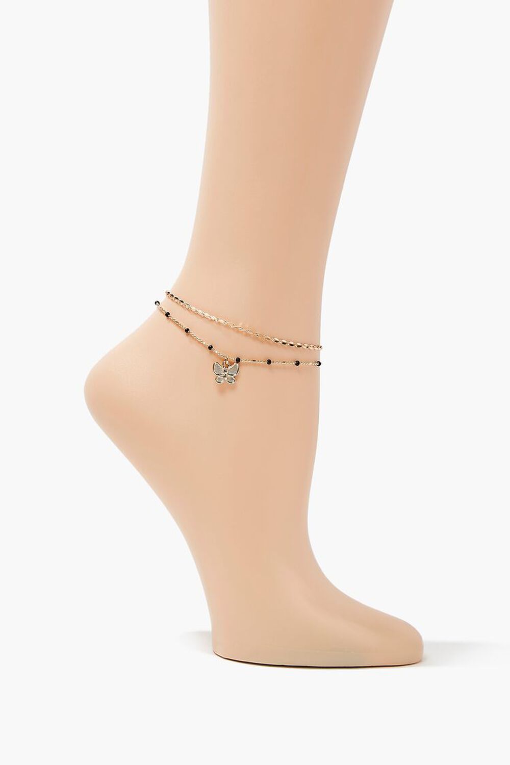GOLD/BLACK Butterfly Charm Layered Anklet, image 1