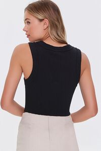 BLACK Ribbed Button-Front Crop Top, image 3