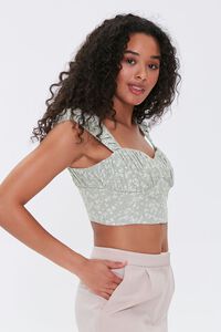 SAGE/WHITE Floral Ruched Crop Top, image 2