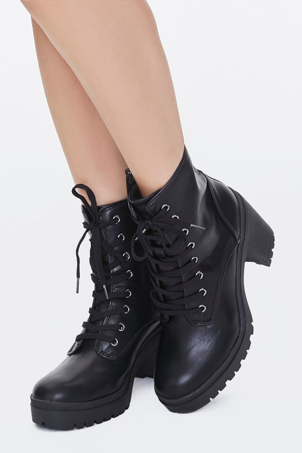 Lace-Up Faux Leather Booties