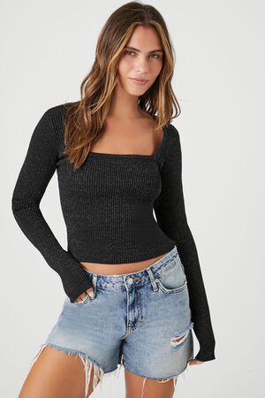 Glitter Sweater-Knit Crop Top