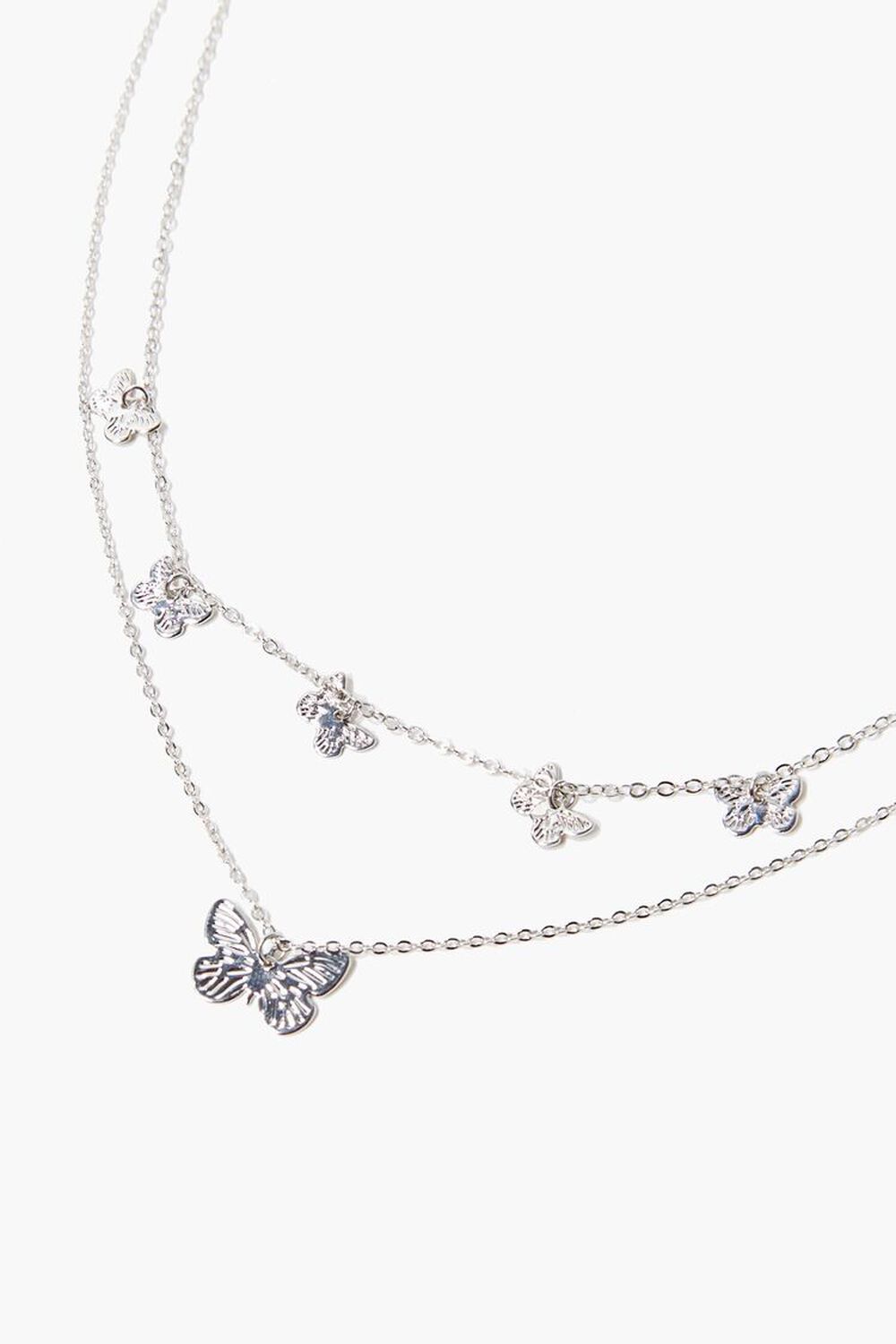 SILVER Butterfly Charm Layered Necklace, image 1