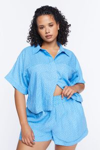BLUE/MULTI Plus Size Checkered Print Shirt, image 1