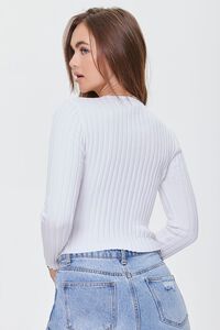 WHITE Ribbed Knit Cardigan Sweater, image 3