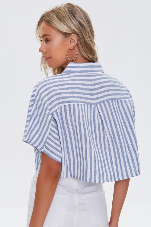 WHITE/BLUE Striped Linen-Blend Shirt, image 3