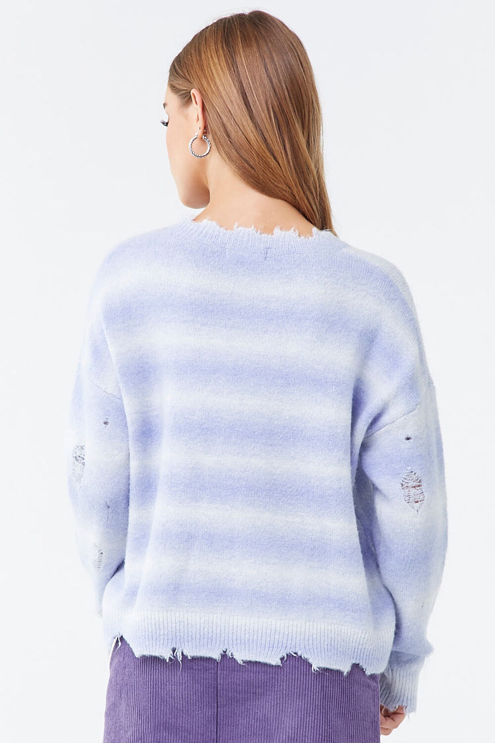 LAVENDER/CREAM Brushed Distressed Striped Sweater, image 3