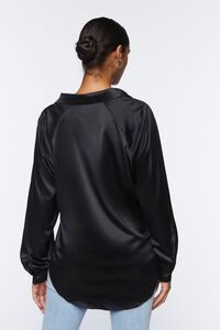 BLACK Oversized Satin High-Low Shirt, image 3