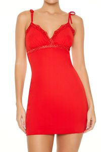 RED Lace-Trim Tie-Strap Mini Dress, image 5