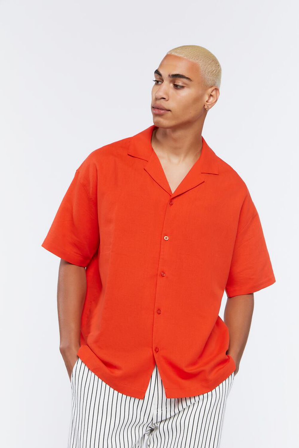 RED Cuban Collar Linen-Blend Shirt, image 1