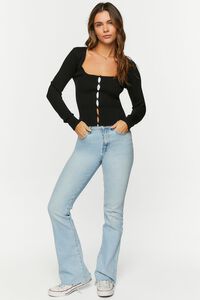 BLACK Ribbed Button-Loop Cardigan Sweater, image 4