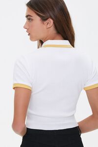 WHITE/MUSTARD Contrast-Trim Ribbed Polo Shirt, image 3