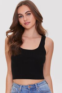 BLACK Ribbed Sweater-Knit Tank Top, image 1