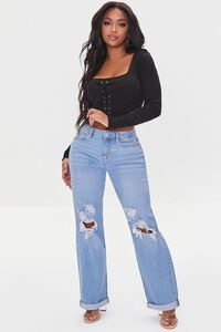 BLACK Ribbed Lace-Up Crop Top, image 4