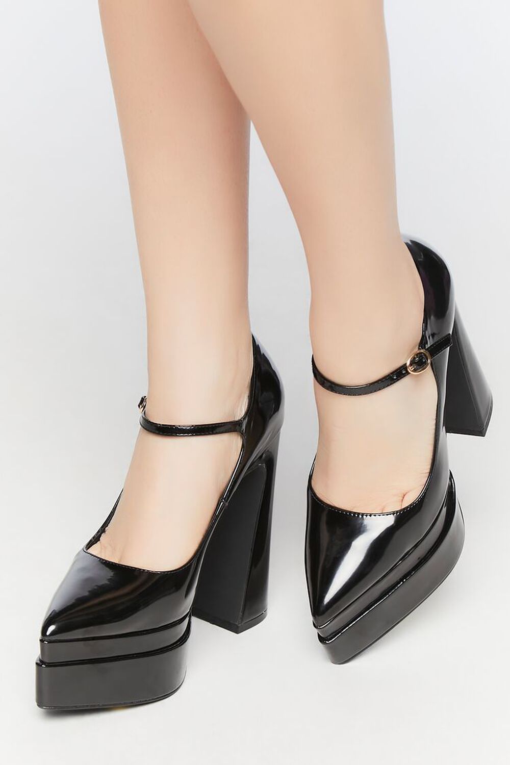 BLACK Mary Jane Pointed-Toe Platform Heels, image 1