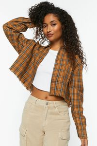 CAMEL/MULTI Cropped Plaid Flannel Shirt, image 1