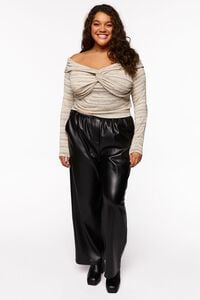 CREAM/MULTI Plus Size Twisted Off-the-Shoulder Striped Top, image 4