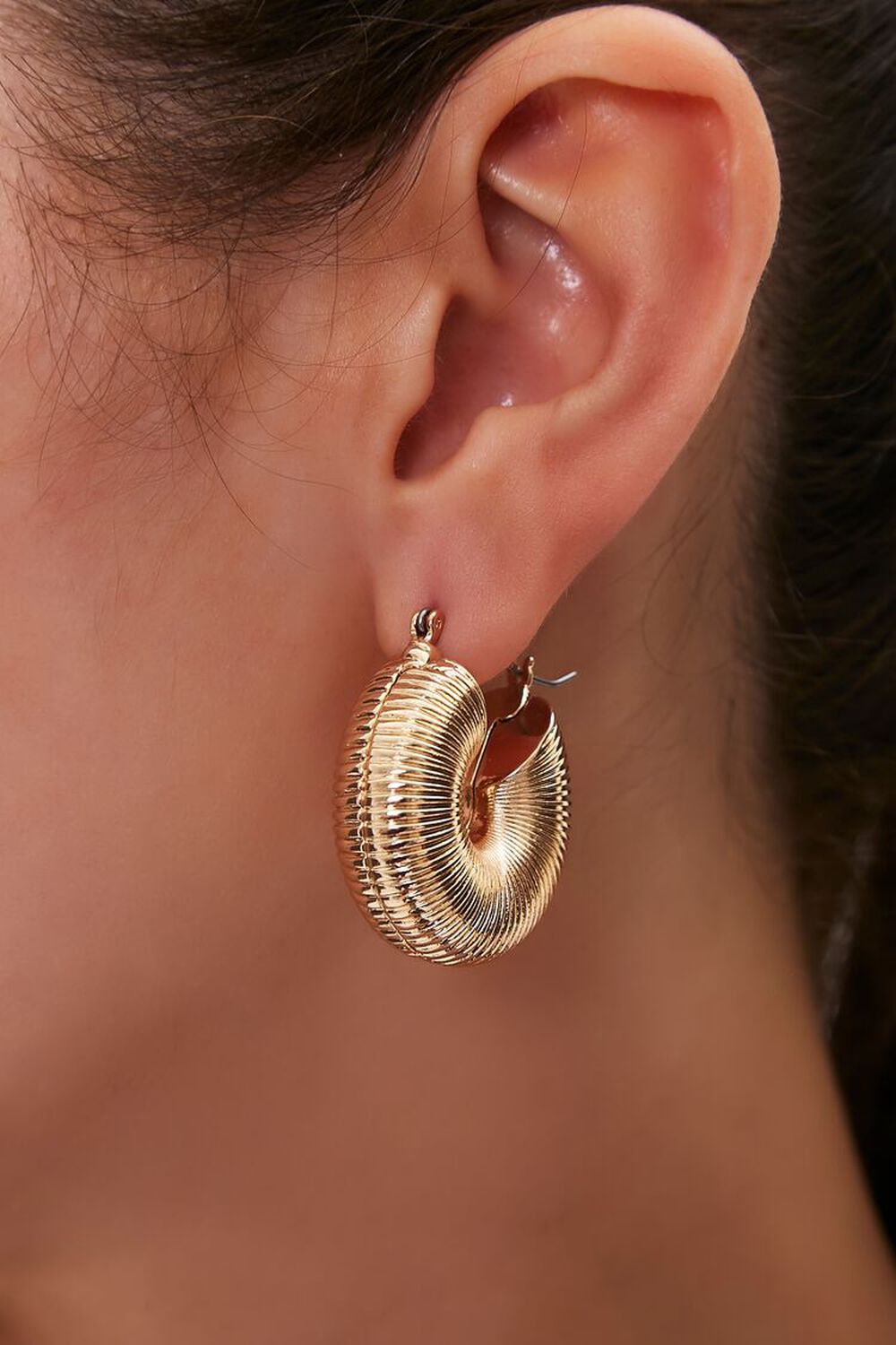 GOLD Etched Hollow Hoop Earrings, image 1