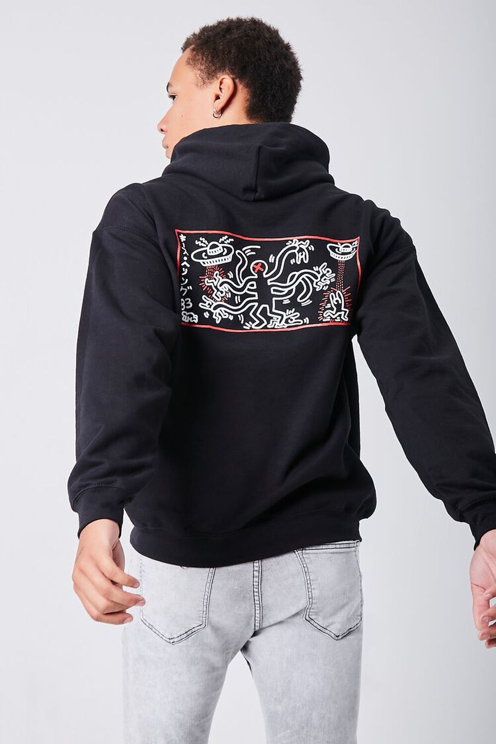 BLACK/RED Keith Haring Graphic Hoodie, image 3