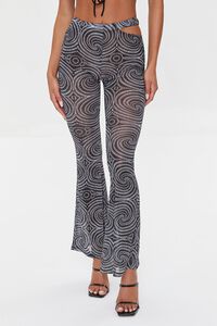 BLACK/MULTI Spiral Print Mesh Flare Pants, image 2