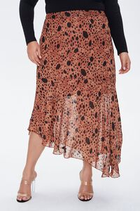 TAN/MULTI Plus Size Spotted Maxi Skirt, image 2