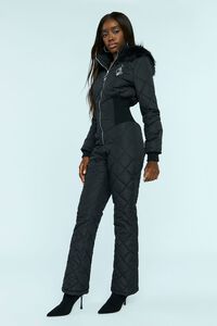 BLACK/MULTI Baby Phat Faux Fur-Trim Quilted Jumpsuit, image 6