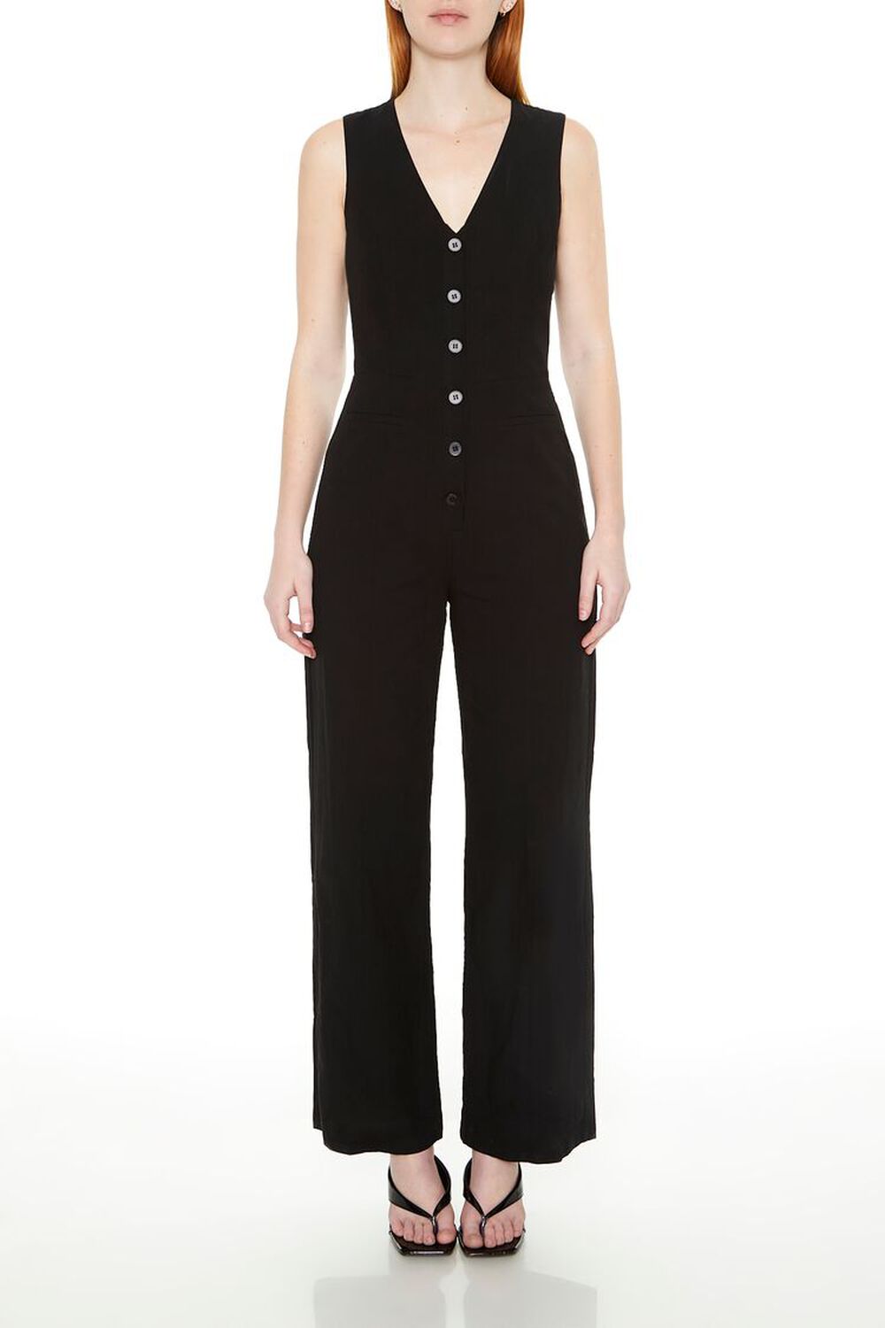 BLACK Sleeveless Button-Front Jumpsuit, image 1