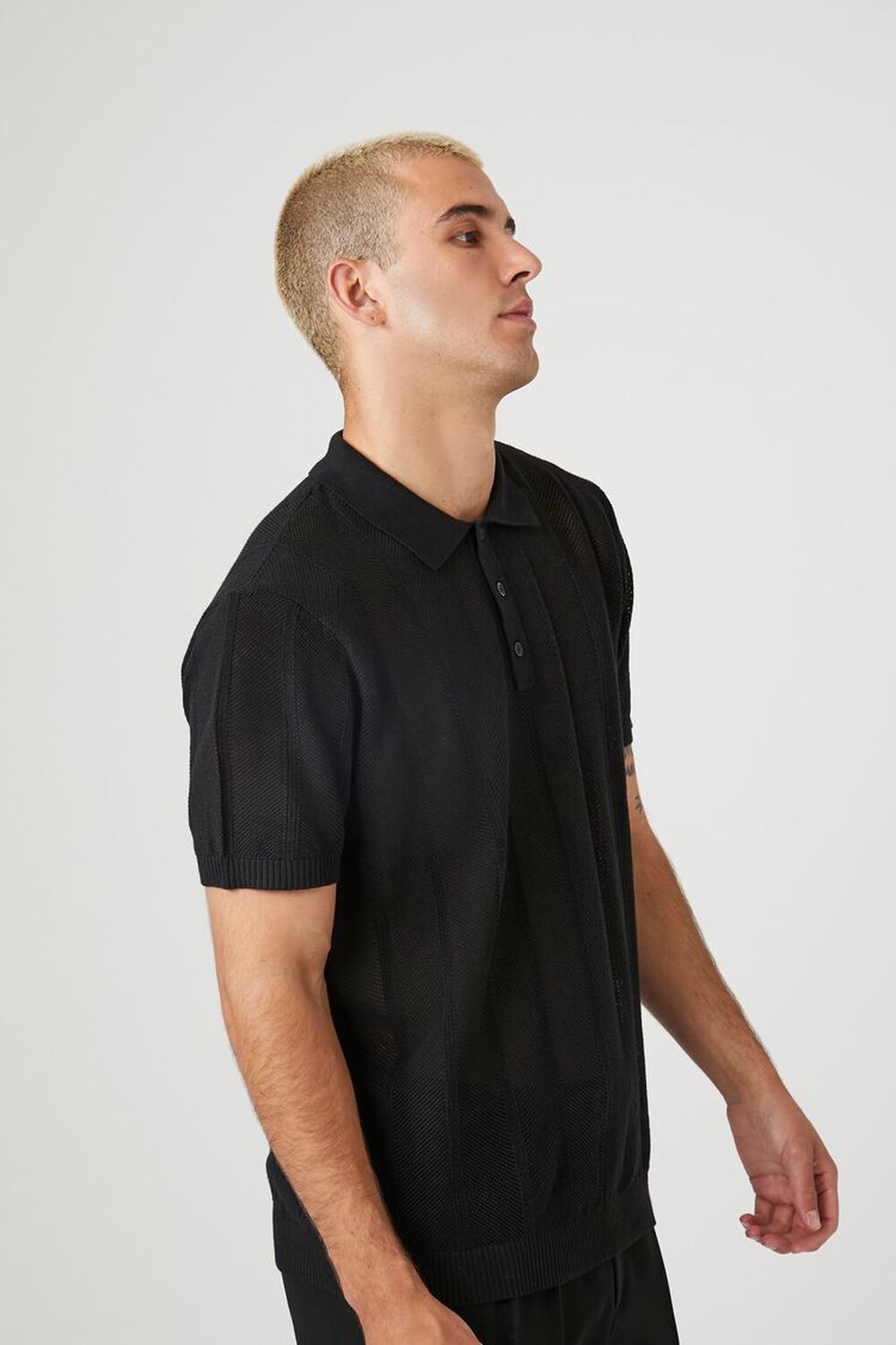BLACK Ribbed Textured Polo Shirt, image 2
