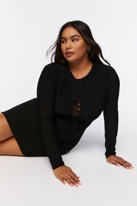BLACK Plus Size Lace-Up Bodycon Mini Dress, image 1